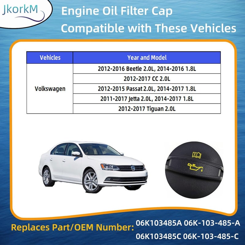 JkorkM غطاء تعبئة زيت المحرك 06K103485C متوافق مع فولكس فاجن - يناسب فولكس فاجن بيتل CC باسات جيتا تيغوان، بديل لرقم OEM 06K103485C 06K 103 485 C 06K-103-485-A 06K 103 485 A - Image 2